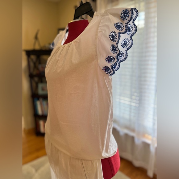 J.Crew embroidered flutter sleeve blouse, stretch cotton poplin, Extra Small. - Picture 14 of 15